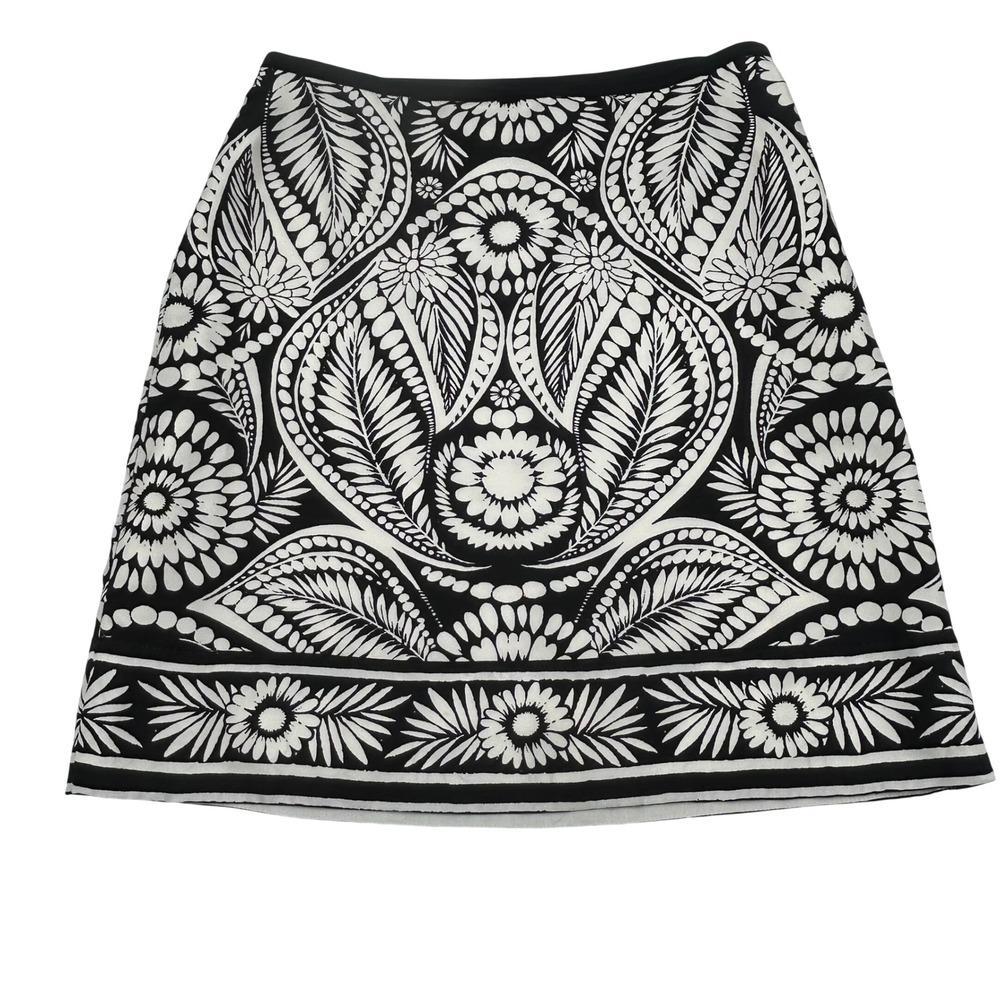 Banana Republic Silk Mini Skirt Black White Floral Paisley 564647-00 6